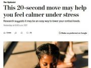 Учёные нашли способ снизить стресс всего за 20 секунд – если перед важным разговором, выступлением или в другой стрессовой ситуации вас накрывает тревога, попробуйте эту технику.